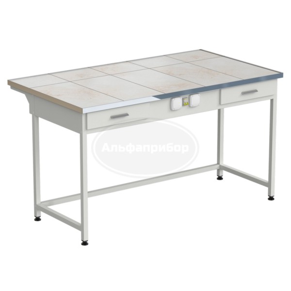 Стол приборный с 2 ящиками и электрикой 1515x850x850 мм, раб. поверхность - керамика
