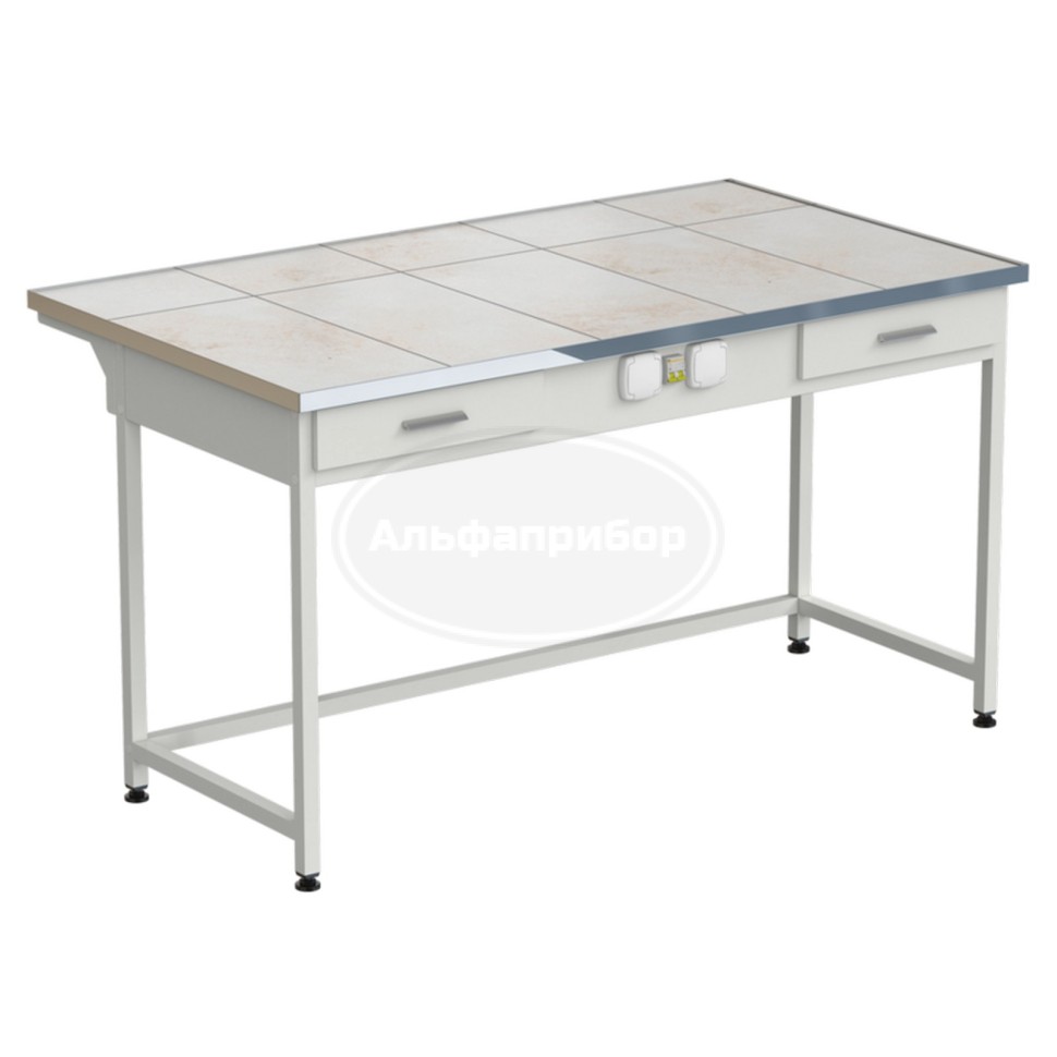 Стол приборный с 2 ящиками и электрикой 1515x850x850 мм, раб. поверхность - керамика