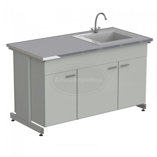 Мойка одинарная 1500х750х900 мм, одна чаша СП справа, смеситель, раб. поверхность - монолитный керамогранит