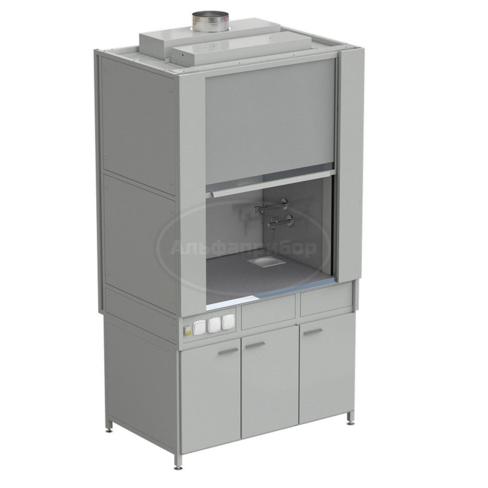 Шкаф вытяжной с коконом из стеклопластика с водой с электрикой 1200х820х2240 мм, раб. поверхность - монолитный керамогранит