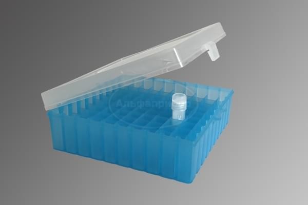 Штатив с крышкой для криопробирок V=1,8 мл 100 гнезд голубой (от -196°С до +121°С)