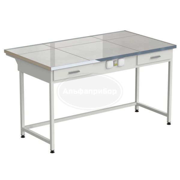 Стол приборный с 2 ящиками и электрикой 1515x850x850 мм, раб. поверхность - керамогранит