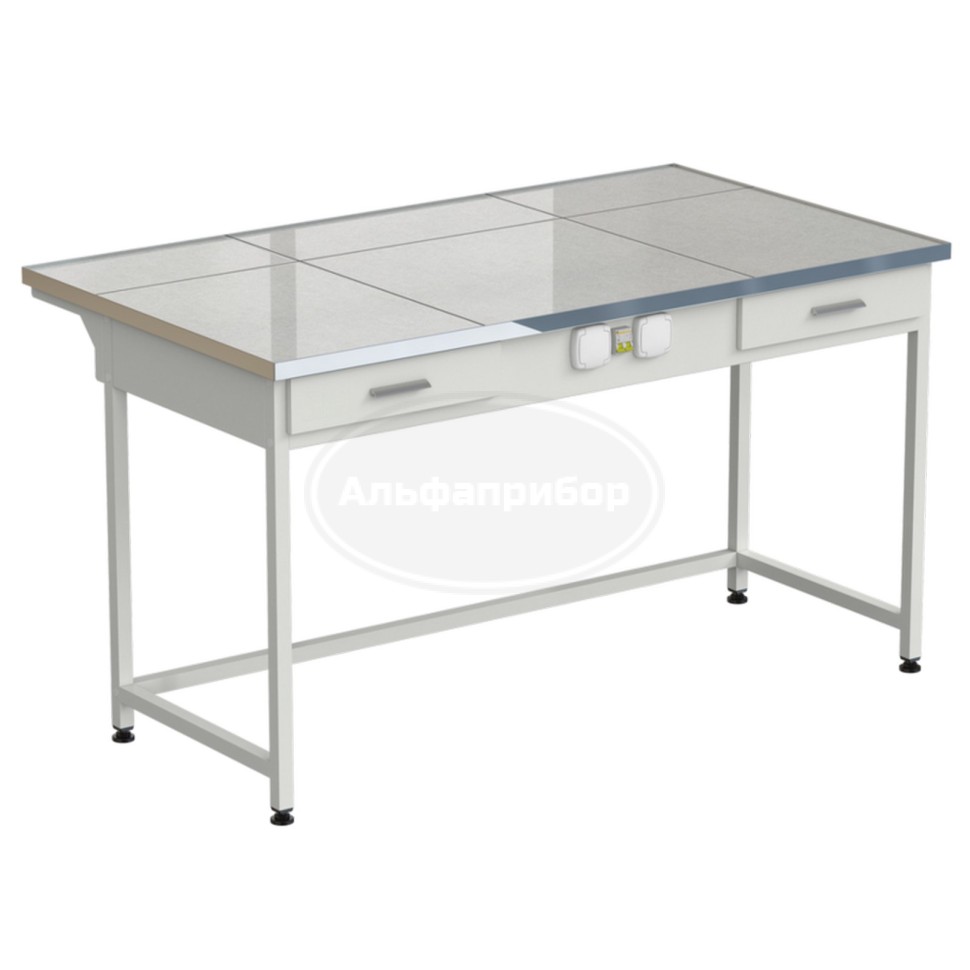 Стол приборный с 2 ящиками и электрикой 1515x850x850 мм, раб. поверхность - керамогранит