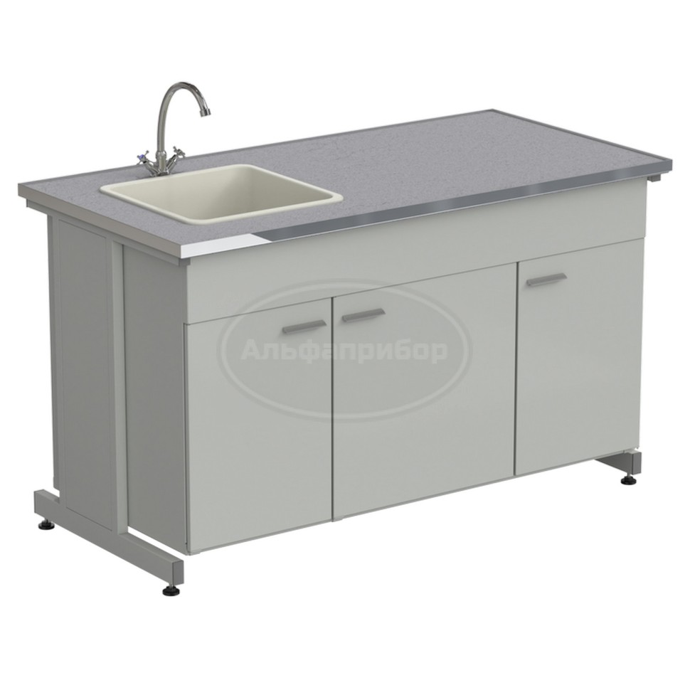 Мойка одинарная 1500х750х900 мм, одна чаша фридурит слева, смеситель, раб. поверхность - монолитный керамогранит