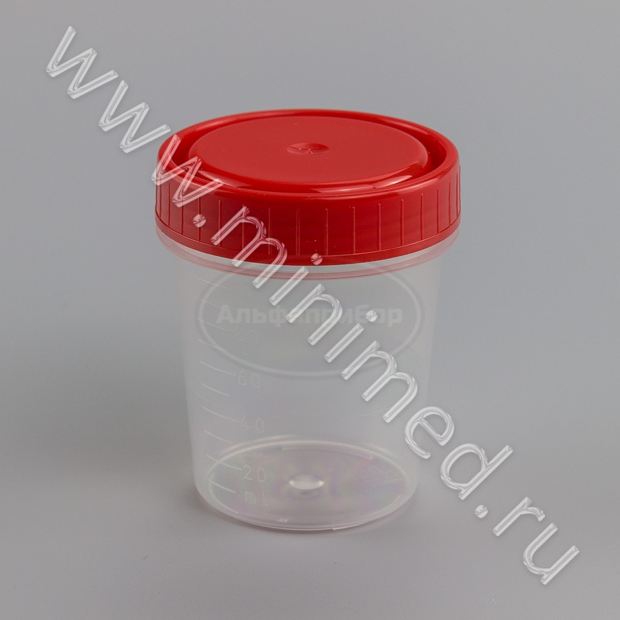 Контейнер одноразовый медицинский полимерный КО0НПП-120 с красной крышкой, ПЕРИНТ, упаковка 300шт