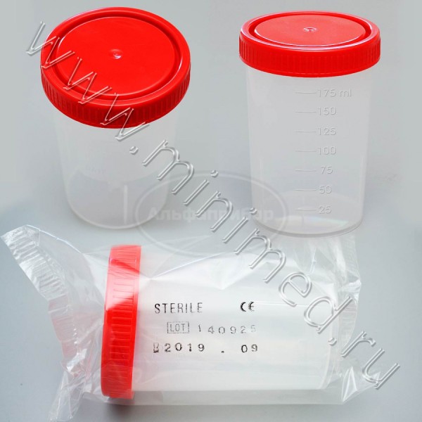 Контейнер для отбора, транспортировки и хранения биологических материалов, 200мл с завинчивающейся крышкой, с делениями диам.64*93 мм, стерильный, п/п, индивидуальная упаковка /200шт, Aptaca