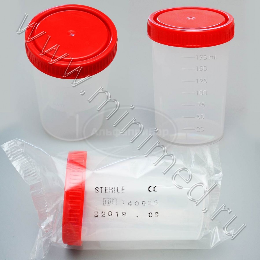 Контейнер для отбора, транспортировки и хранения биологических материалов, 200мл с завинчивающейся крышкой, с делениями диам.64*93 мм, стерильный, п/п, индивидуальная упаковка /200шт, Aptaca