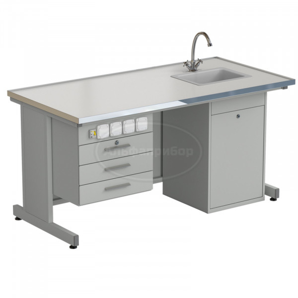 Стол лаборанта с подвесной тумбой, электрикой, водой (мойка справа) 1515х750х760 мм, раб. поверхность - Labgrade-лайт