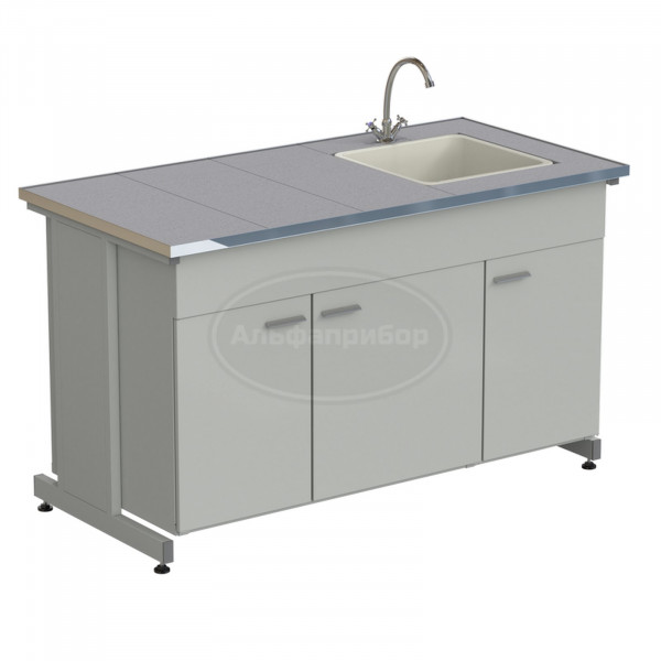 Мойка одинарная 1500х750х900 мм, одна чаша фридурит справа, смеситель, раб. поверхность - монолитный керамогранит