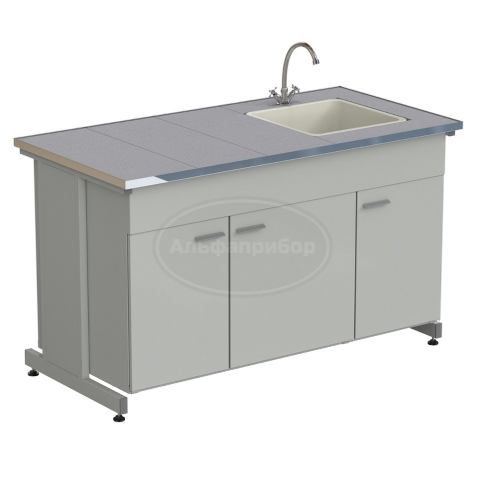 Мойка одинарная 1500х750х900 мм, одна чаша фридурит справа, смеситель, раб. поверхность - монолитный керамогранит