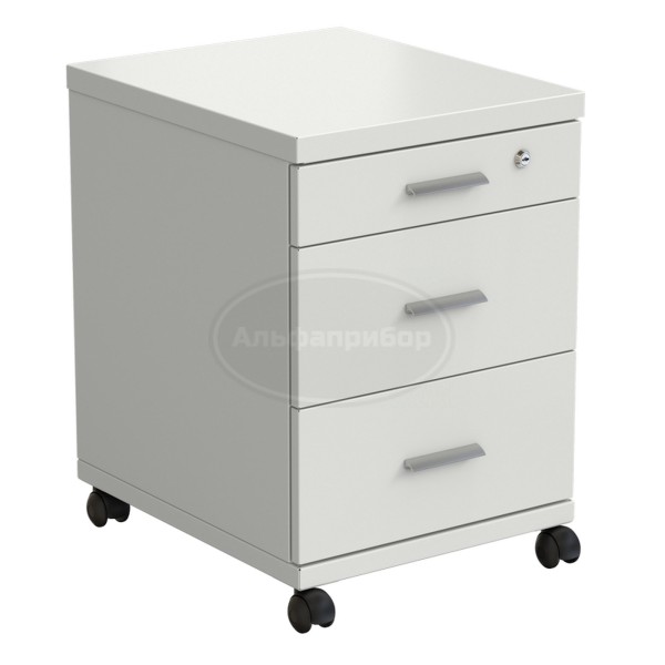 Тумба подкатная 460х530х640 мм, 3 ящика, белый металл - сталь