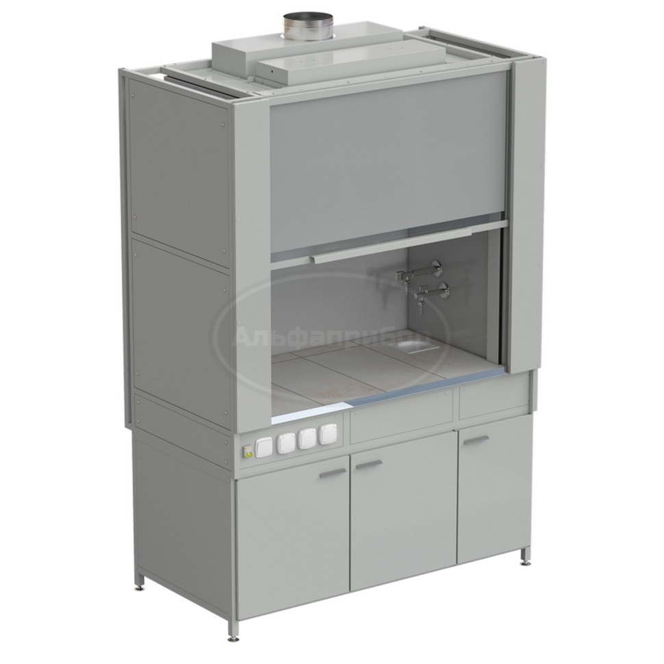 Шкаф вытяжной с коконом из стеклопластика с водой с электрикой 1500х820х2240 мм, раб. поверхность - керамика