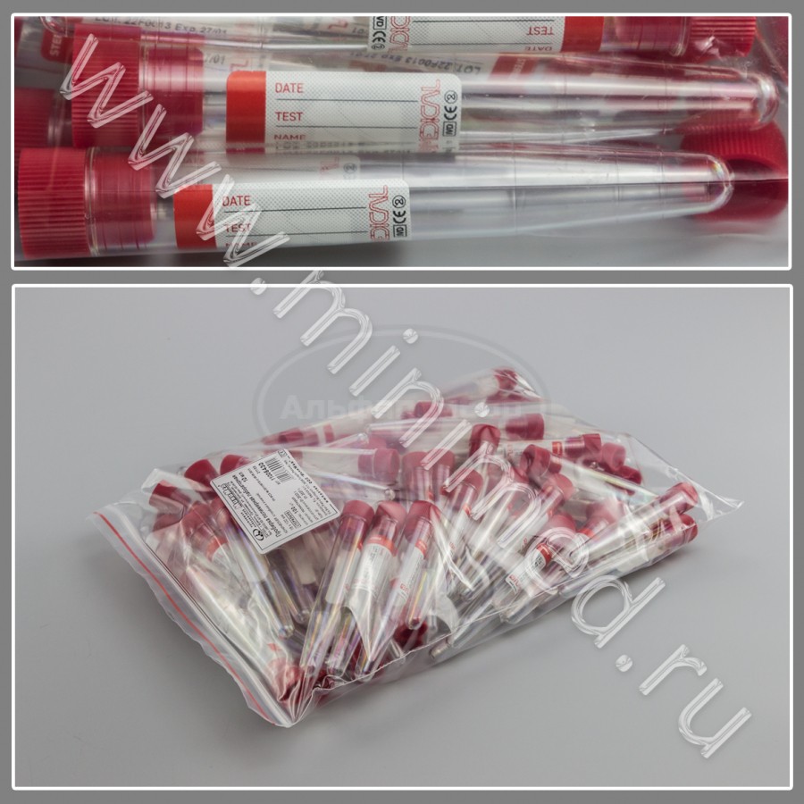 Пробирка полимерная лабораторная коническая 10мл (с пробкой и этикеткой), п/с, стерильная, упаковка 100/800шт, FL medical