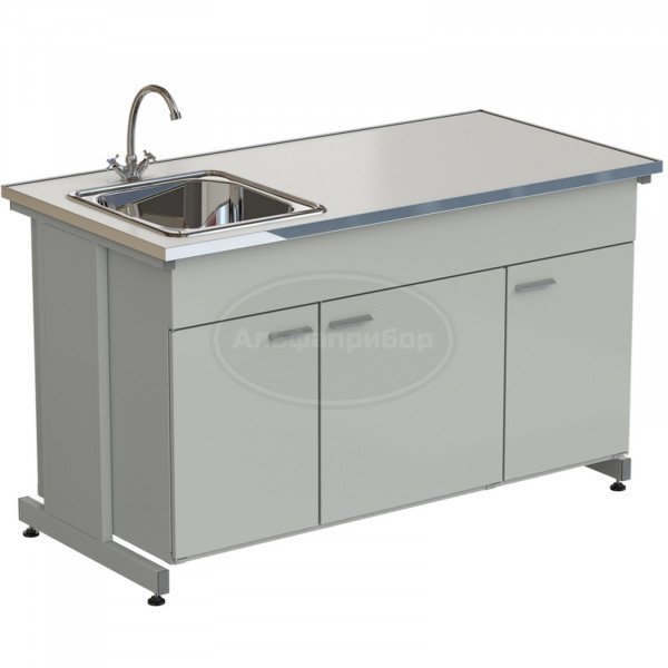 Мойка одинарная 1515х750х900 мм, одна чаша НС слева, смеситель, раб. поверхность - Labgrade-лайт