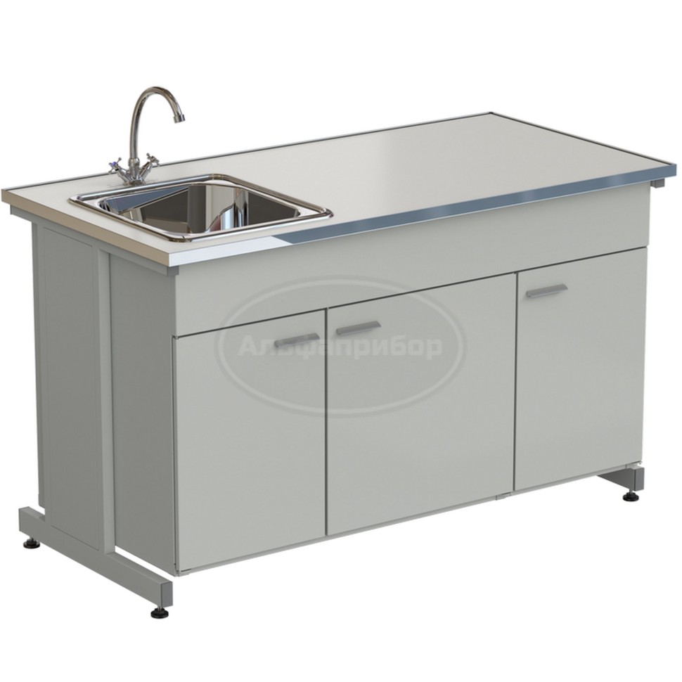 Мойка одинарная 1515х750х900 мм, одна чаша НС слева, смеситель, раб. поверхность - Labgrade-лайт