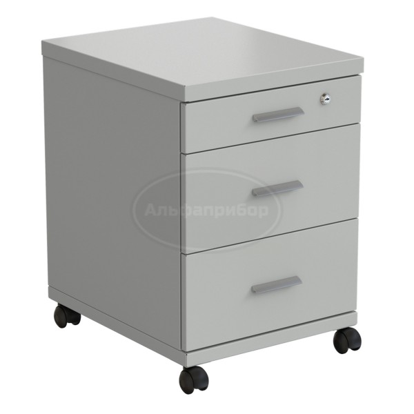 Тумба подкатная 460х530х640 мм, 3 ящика, серый металл - сталь