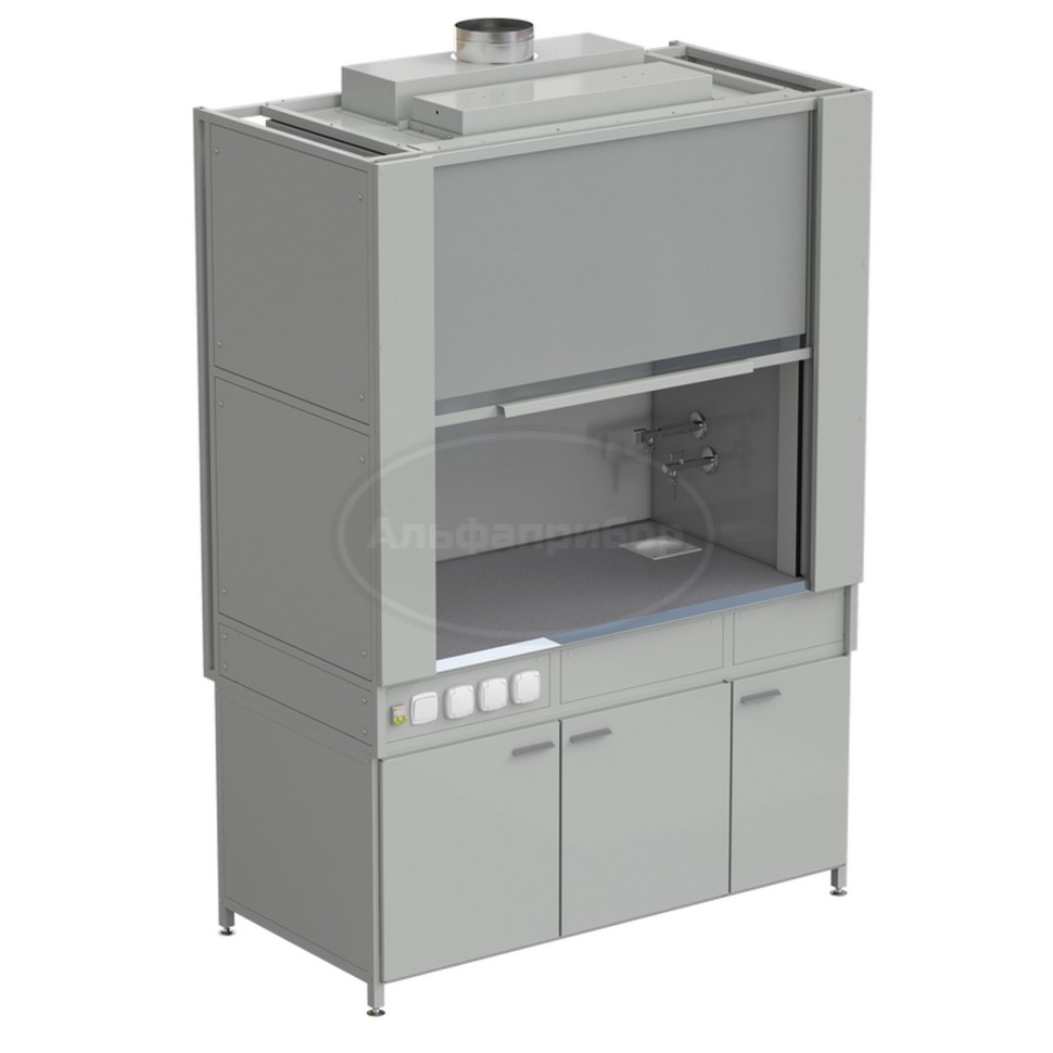 Шкаф вытяжной с коконом из стеклопластика с водой с электрикой 1500х820х2240 мм, раб. поверхность - монолитный керамогранит