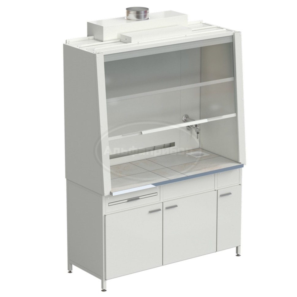 Шкаф вытяжной с подводом воды с ВЗБ светильником 1520х750х2160 мм, раб. поверхность - керамика