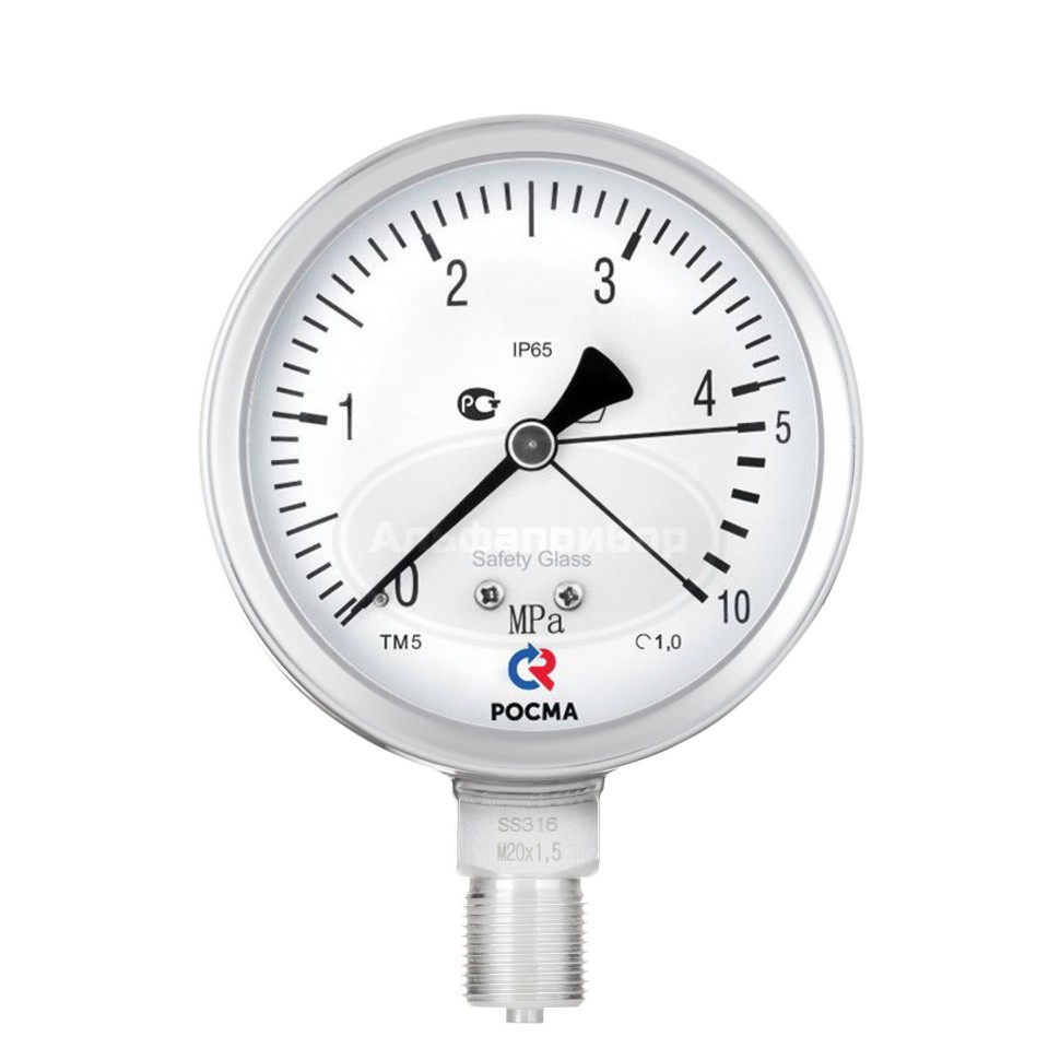 Манометр коррозионностойкий виброустойчивый, с защитой от перегрузки ТМ-521 Пх2,5