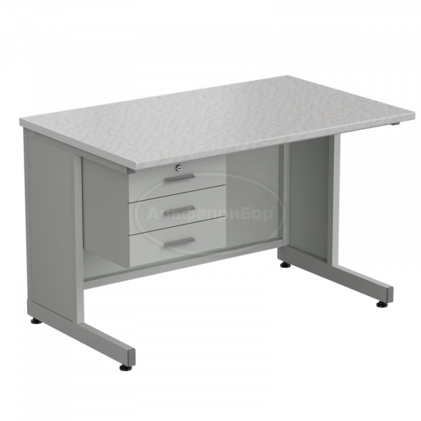 Стол преподавателя с подвесной тумбой 3 ящика, без полки, в сборе 1200х750х760 мм, раб. поверхность - белый ламинат