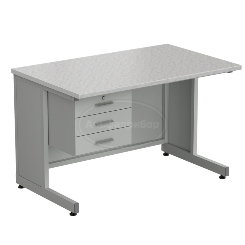 Стол преподавателя с подвесной тумбой 3 ящика, без полки, в сборе 1200х750х760 мм, раб. поверхность - белый ламинат