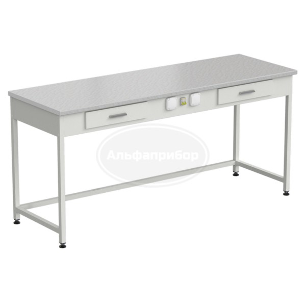 Стол приборный с 2 ящиками и электрикой 1800x600x850 мм, раб. поверхность - белый ламинат