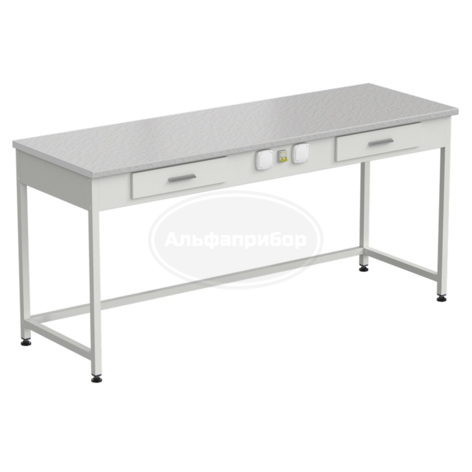Стол приборный с 2 ящиками и электрикой 1800x600x850 мм, раб. поверхность - белый ламинат