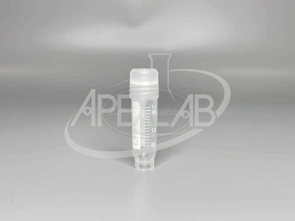 Криопробирка 2 мл ПП цилиндрическая, градуированная, с юбкой устойчивости, полем д/записи, завинчивающаяся крышка с силиконовым уплотнительным кольцом, стерильная (50 шт.)