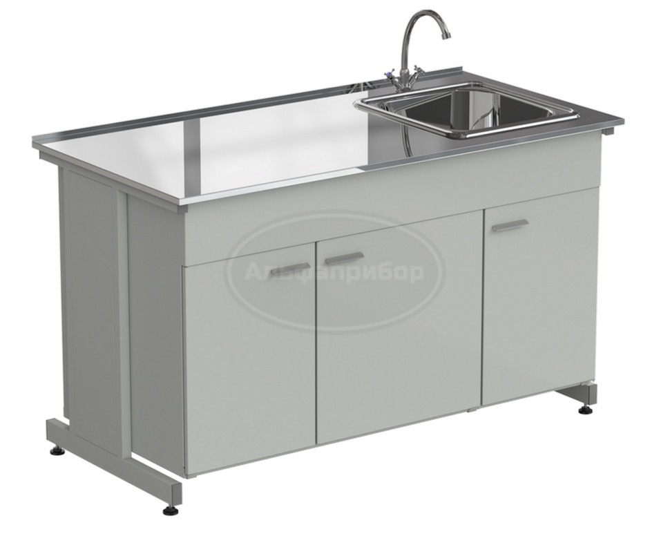 Мойка одинарная 1515х750х900 мм, одна чаша НС справа, смеситель, раб. поверхность - Labgrade-лайт