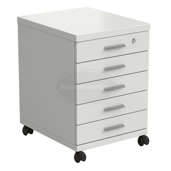 Тумба подкатная 460х530х640 мм, 5 ящиков, белый металл - сталь