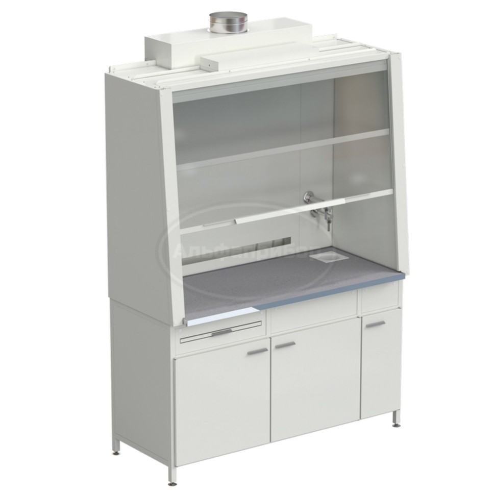 Шкаф вытяжной с подводом воды с ВЗБ светильником 1520х750х2160 мм, раб. поверхность - монолитный керамогранит