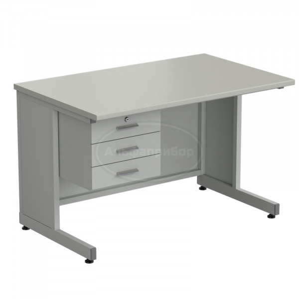 Стол преподавателя с подвесной тумбой 3 ящика, без полки, в сборе 1200х750х760 мм, раб. поверхность - серый ламинат