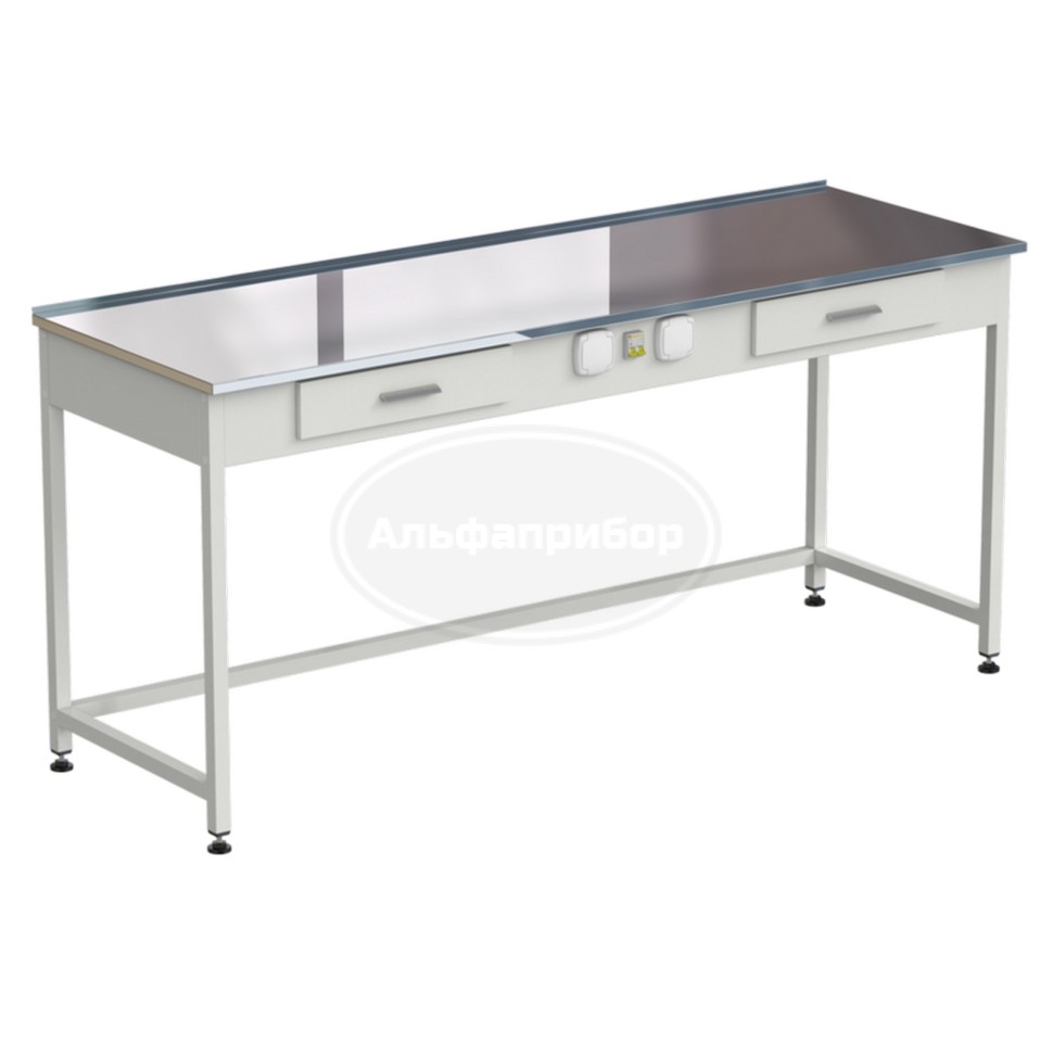 Стол приборный с 2 ящиками и электрикой 1800x600x850 мм, раб. поверхность - нержавеющая сталь