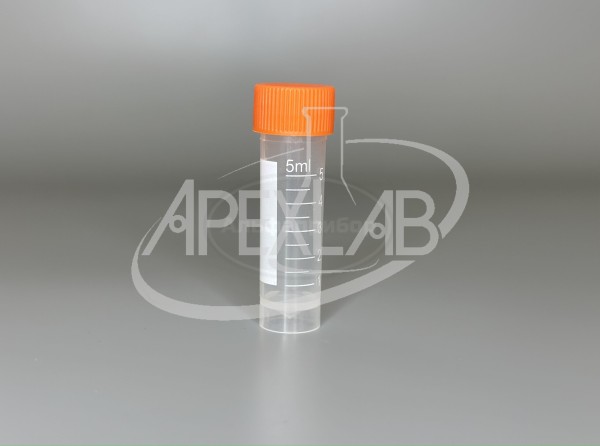 Криопробирка 5 мл ПП с юбкой устойчивости, полем д/записи, завинчивающаяся крышка с силиконовым уплотнительным кольцом, градуированная от 1 до 5 мл (шаг 0,5 мл) (200 шт.)