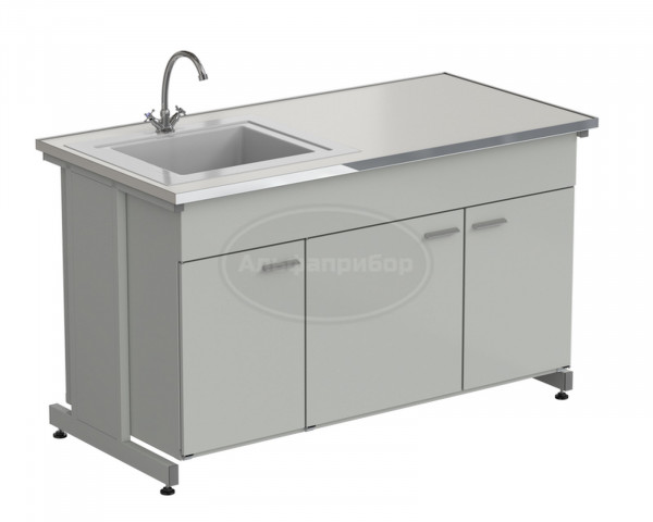 Мойка одинарная 1515х750х900 мм, одна чаша СП слева, смеситель, раб. поверхность - Labgrade-лайт