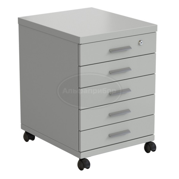 Тумба подкатная 460х530х640 мм, 5 ящиков, серый металл - сталь