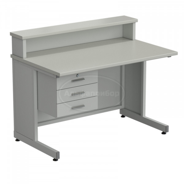 Стол преподавателя с подвесной тумбой 3 ящика, с полкой, в сборе 1200х750х950 мм, раб. поверхность - серый ламинат