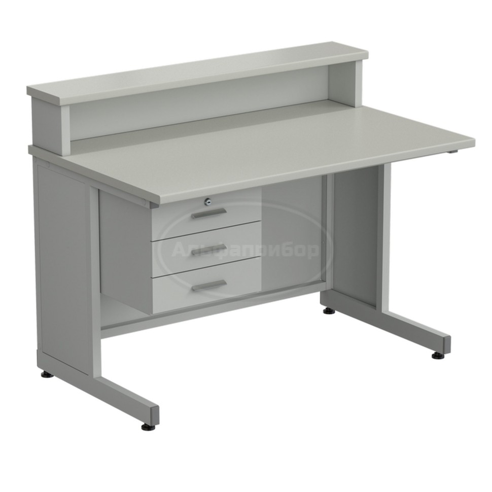 Стол преподавателя с подвесной тумбой 3 ящика, с полкой, в сборе 1200х750х950 мм, раб. поверхность - серый ламинат