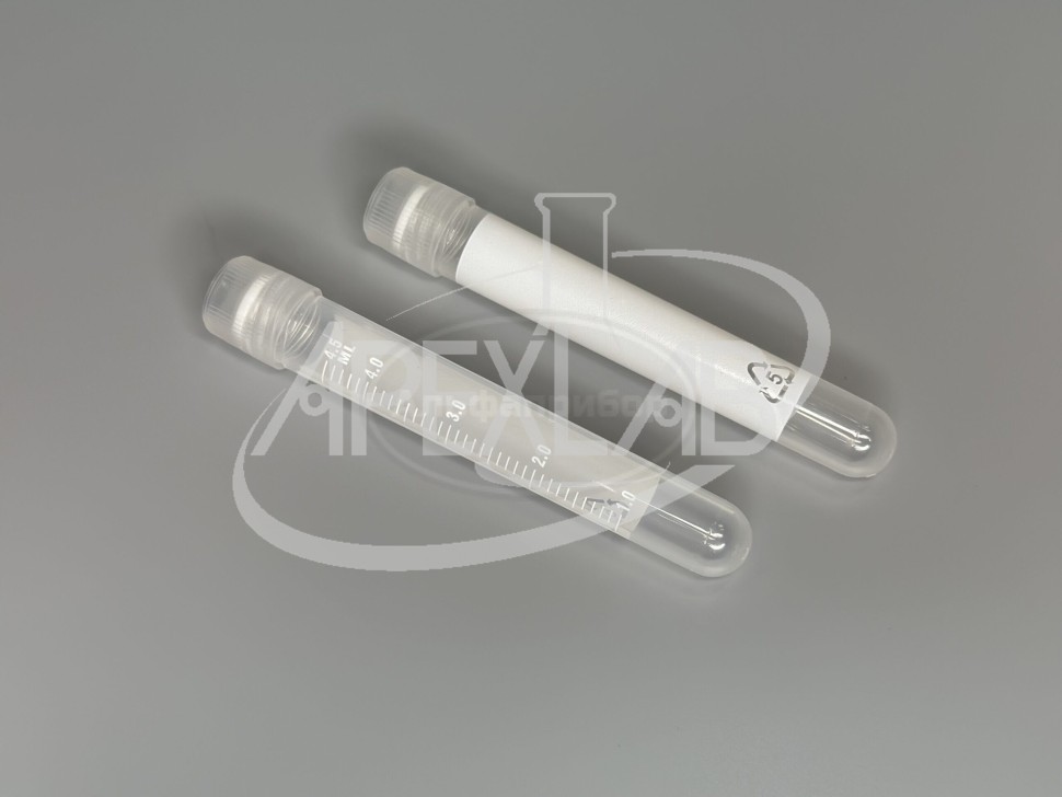 Криопробирка 5 мл ПП цилиндрическая, градуированная, с полем д/записи, завинчивающаяся крышка с силиконовым уплотнительным кольцом, стерильная (100 шт.)
