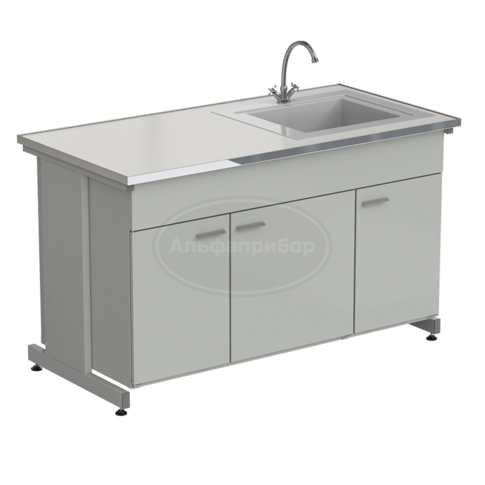 Мойка одинарная 1515х750х900 мм, одна чаша СП справа, смеситель, раб. поверхность - Labgrade-лайт