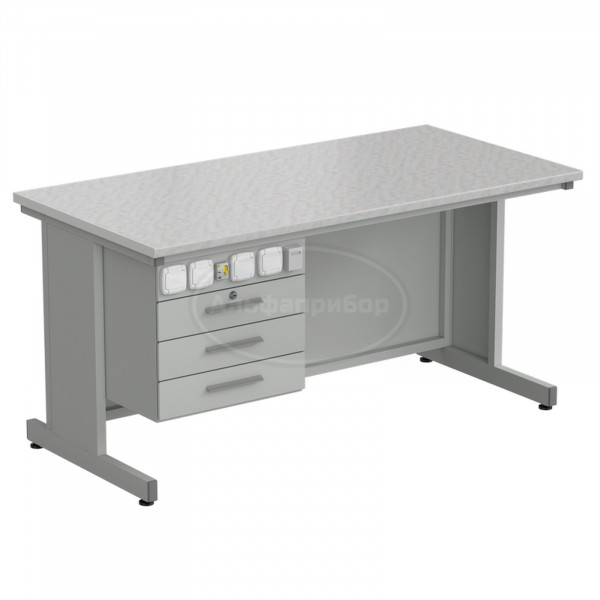 Стол преподавателя с подвесной тумбой и электрикой + слот для интернета 1500х750х760 мм, раб. поверхность - белый ламинат