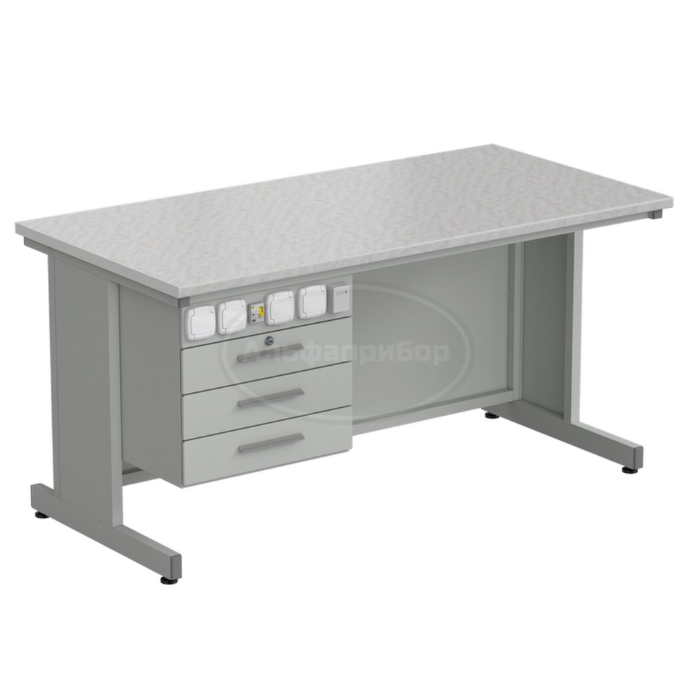 Стол преподавателя с подвесной тумбой и электрикой + слот для интернета 1500х750х760 мм, раб. поверхность - белый ламинат