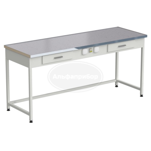 Стол приборный с 2 ящиками и электрикой 1800x610x850 мм, раб. поверхность - монолитный керамогранит