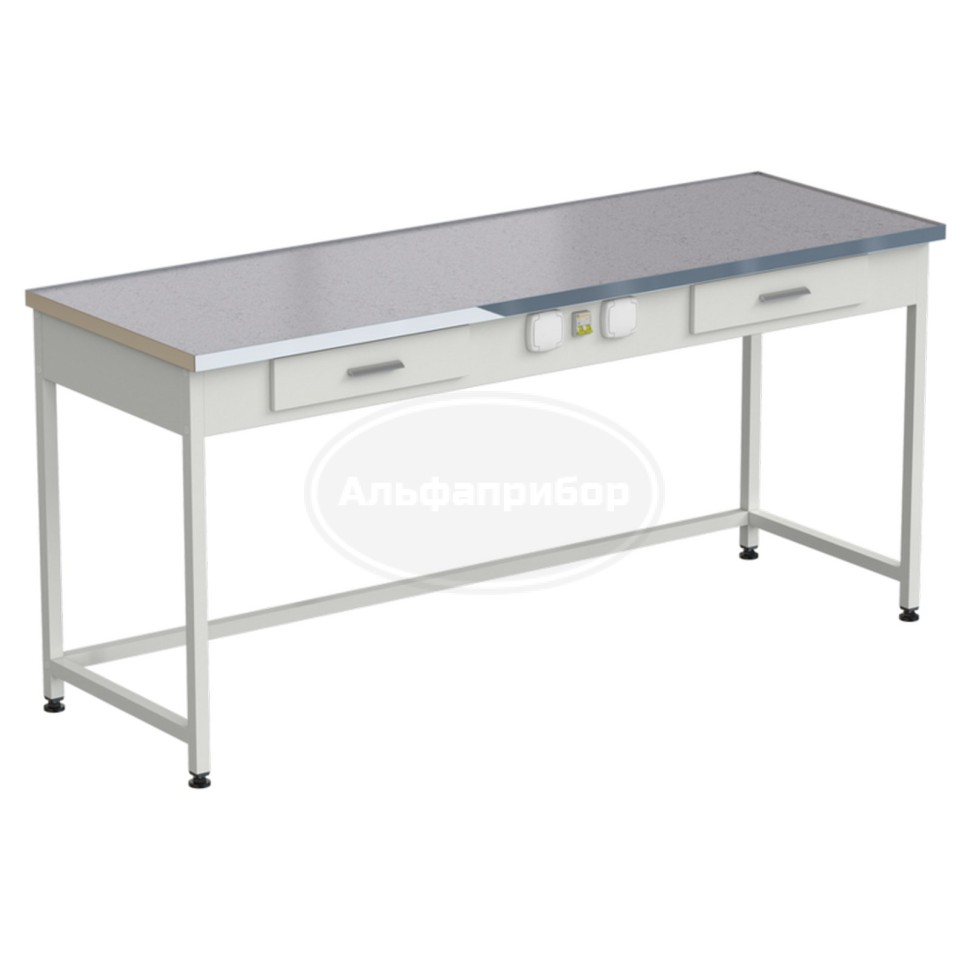 Стол приборный с 2 ящиками и электрикой 1800x610x850 мм, раб. поверхность - монолитный керамогранит