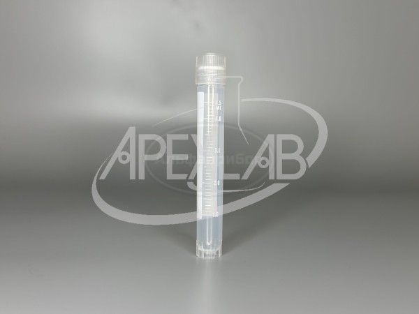 Криопробирка 5 мл ПП цилиндрическая, градуированная, с юбкой устойчивости, полем д/записи, завинчивающаяся крышка с силиконовым уплотнительным кольцом, стерильная (50 шт.)