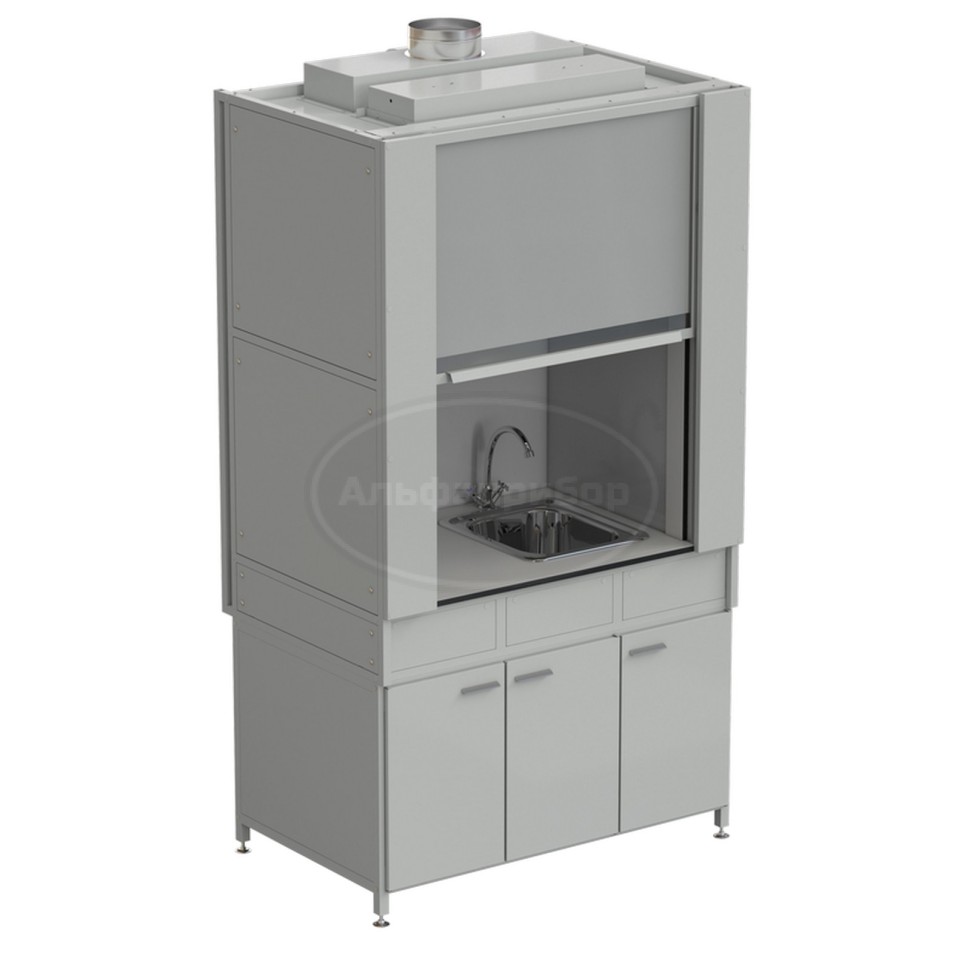 Шкаф вытяжной с коконом из стеклопластика с мойкой из НС и смесителем с ВЗБ светильником 1200х820х2240 мм, раб. поверхность - Labgrade