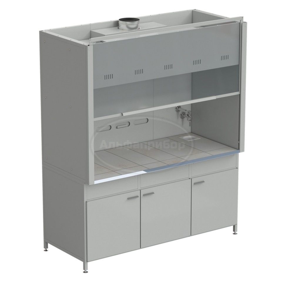 Шкаф вытяжной с подводом воды с ВЗБ светильником 1800х900х2145 мм, раб. поверхность - керамика