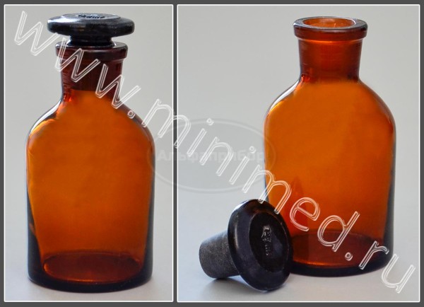 Склянка лабораторная 125мл из темного стекла с узкой горловиной и притертой пробкой, упаковка 12/144, 48шт