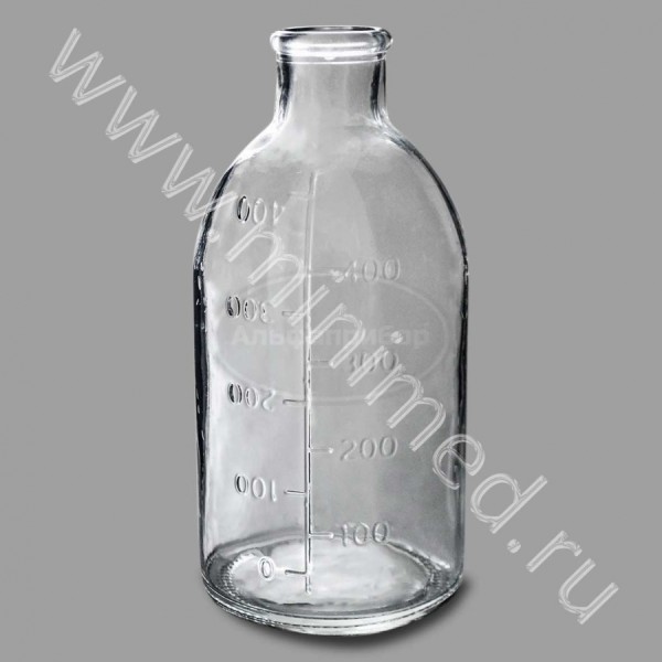 Бутылка стеклянная для крови, трансфузионных и инфузионных препаратов из стекла марки МТО вместимостью 450 см3 по ТУ 23.13.11-005-61651007-2017