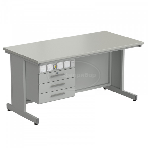 Стол преподавателя с подвесной тумбой и электрикой + слот для интернета 1500х750х760 мм, раб. поверхность - серый ламинат
